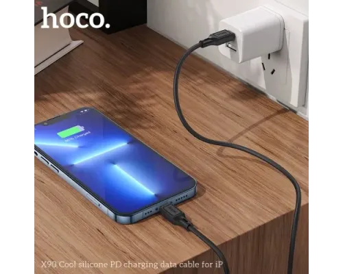 PD Кабель HOCO X90 Cool silicone charging data cable PD-to-Lightning 3A/PD20W/1m. Black mag-6931474788382144001