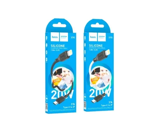 PD Кабель HOCO X90 Cool silicone charging data cable PD-to-Lightning 3A/PD20W/1m. Black mag-6931474788382144001
