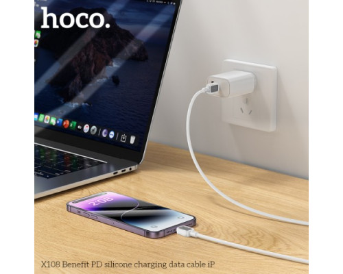 PD Кабель HOCO X108 Benefit PD silicone charging data cable iP 27W/1m White mag-6942007632188131849