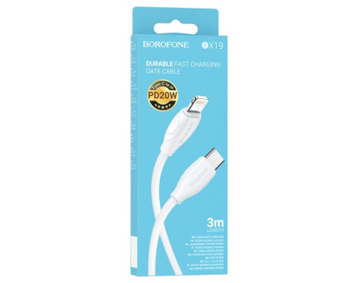 PD Кабель BOROFONE BX19 Benefit charging Type-C to Lightning 20W/3A/3m білий mag-697444338373713159