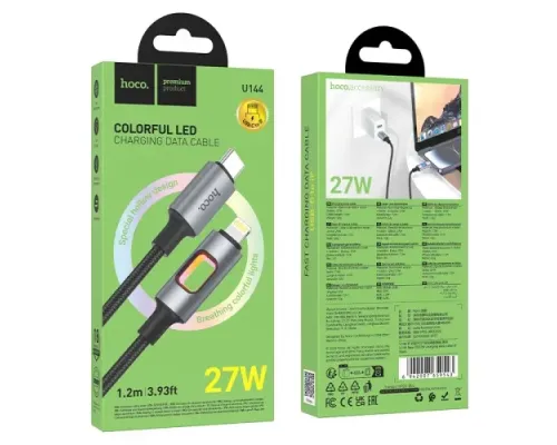 PD Кабель HOCO U144 27W charging data cable Type-C to iP 1.2m Black mag-6942007659543154156