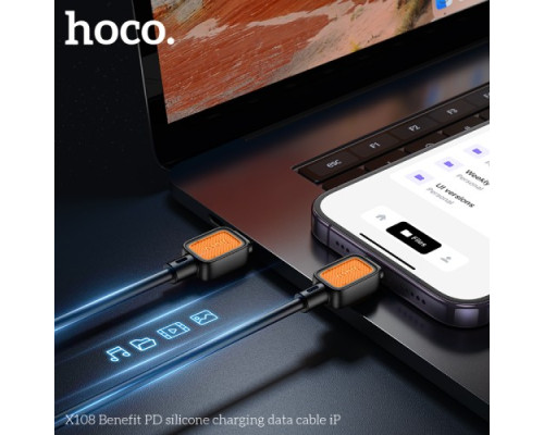 PD Кабель HOCO X108 Benefit PD silicone charging data cable iP 27W/1m Black mag-6942007632171137376