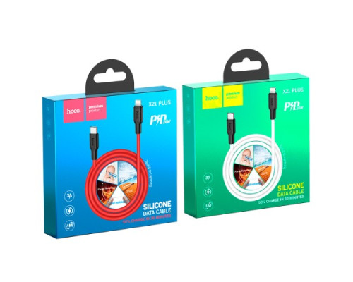 PD Кабель HOCO X21 Plus Silicone PD for Lightning-to-USB-C 20W/3A/1m. black&white mag-6931474742162142590