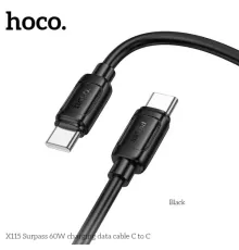 PD Кабель HOCO X115 Surpass 60W charging data cable C to C 1m. Black mag-6942007651998144072