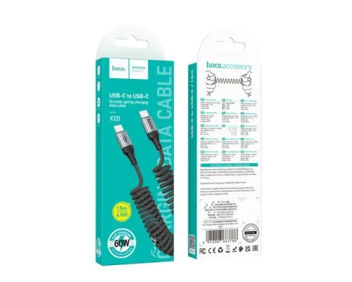 PD Кабель HOCO X121 Nuevo 60W charging data cable C to C 1.5 m Black mag-6942007663786154188