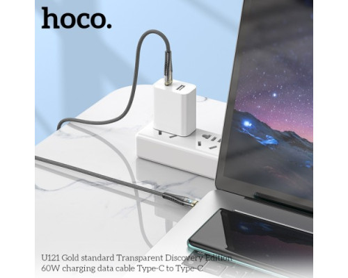 PD Кабель HOCO U121 Gold standard Transparent Discovery Edition 60W Typе-С to Type-C 1.2m Black mag-69420076069811749