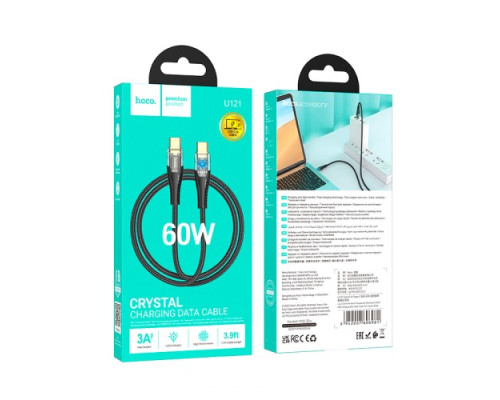 PD Кабель HOCO U121 Gold standard Transparent Discovery Edition 60W Typе-С to Type-C 1.2m Black mag-69420076069811749