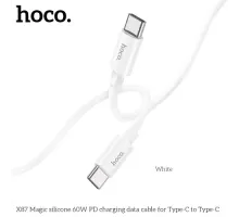 PD Кабель HOCO X87 Magic silicone charging data cable for Type-C to Type-C PD60W/3A/1m. White mag-6931474783264146709