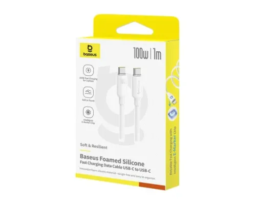 PD кабель Baseus Foamed Silicone Type-C to Type-C 100W 1m White E0426701 mag-6932172693794145754