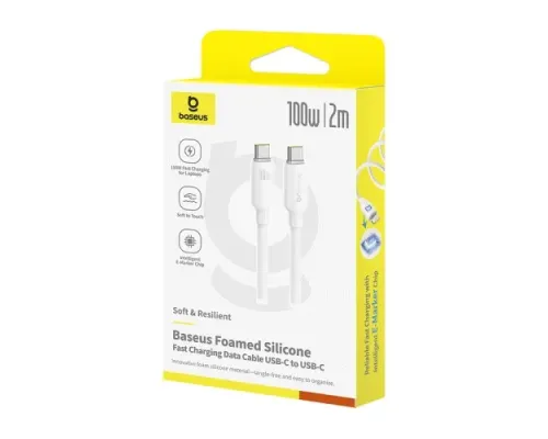 PD кабель Baseus Foamed Silicone Type-C to Type-C 100W 2m White E0426705 mag-6932172693916147494