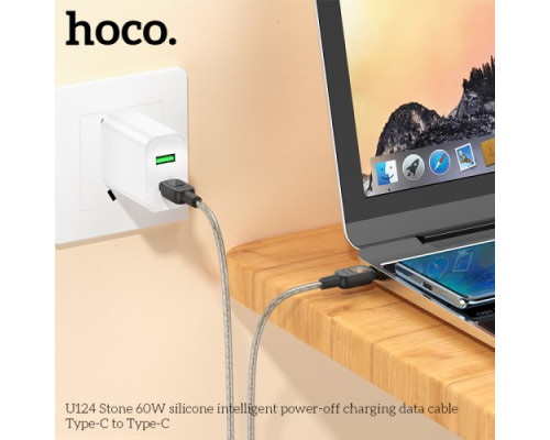 PD Кабель HOCO U124 Stone 60W silicone intelligent power-off Type-C to Type-C 1.2m black mag-69420076107591706