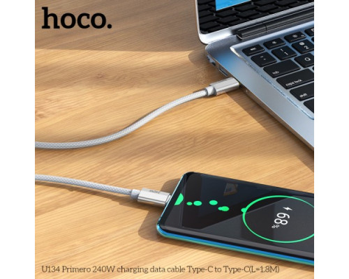 PD Кабель HOCO U134 Primero 240W charging data cable Type-C to Type-C 5A/1.8m Gray mag-6942007620086137289