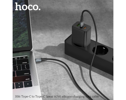 PD Кабель HOCO X86 Type-C to Type-C Spear 60W silicone charging data cable 1m Black mag-693147477801762027
