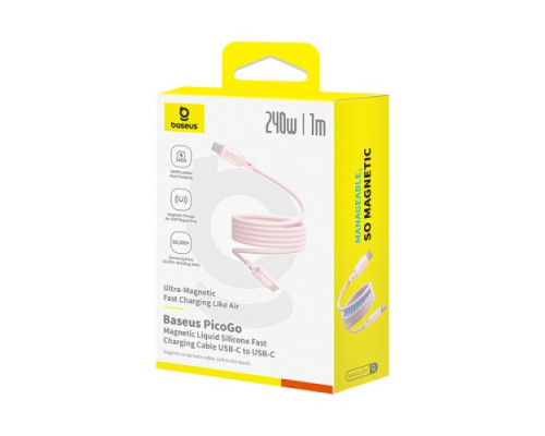 PD кабель Baseus PicoGo Magnetic Liquid Silicone Type-C to Type-C 240W 1m Pink P10376800411-00 mag-6932172677473135347