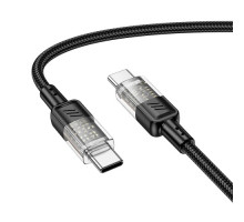 PD Кабель HOCO U129 Spirit 60W transparent charging data cable Type-C to Type-C 1,2m. Black mag-69420076124701759