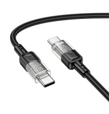 PD Кабель HOCO U129 Spirit 60W transparent charging data cable Type-C to Type-C 1,2m. Black mag-69420076124701759