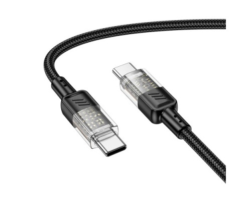 PD Кабель HOCO U129 Spirit 60W transparent charging data cable Type-C to Type-C 1,2m. Black mag-69420076124701759