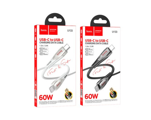 PD Кабель HOCO U133 Monte 60W charging data cable Type-C to Type-C 1,2m. Black mag-6942007618311137223