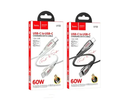 PD Кабель HOCO U133 Monte 60W charging data cable Type-C to Type-C 1,2m. Gray mag-6942007618328144365