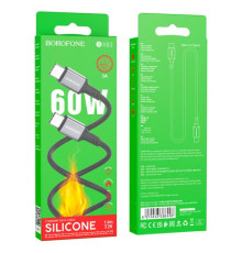 PD Кабель BOROFONE BX83 Famous Silicone Type-C to Type-C 60W/3A/1m чорний mag-6974443386448137648