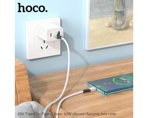 PD Кабель HOCO X86 Type-C to Type-C Spear 60W silicone charging data cable 1m White mag-693147477802462028