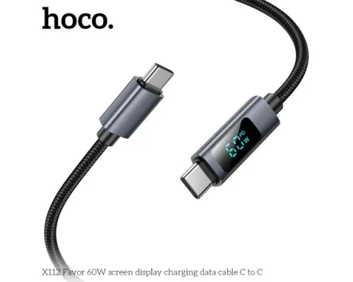 PD Кабель HOCO X112 Favor 60W screen display charging data cable C to C 1m. Black mag-6942007645577144063