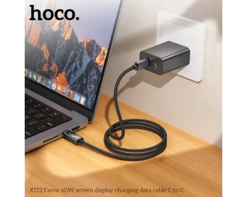 PD Кабель HOCO X112 Favor 60W screen display charging data cable C to C 1m. Black mag-6942007645577144063
