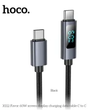 PD Кабель HOCO X112 Favor 60W screen display charging data cable C to C 1m. Black mag-6942007645577144063