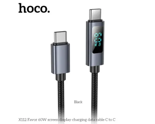 PD Кабель HOCO X112 Favor 60W screen display charging data cable C to C 1m. Black mag-6942007645577144063