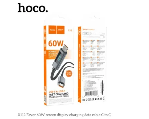 PD Кабель HOCO X112 Favor 60W screen display charging data cable C to C 1m. Black mag-6942007645577144063