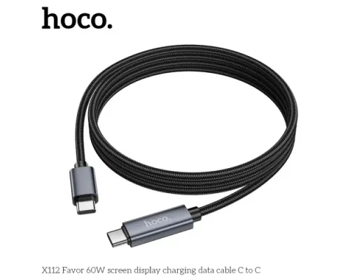 PD Кабель HOCO X112 Favor 60W screen display charging data cable C to C 1m. Black mag-6942007645577144063