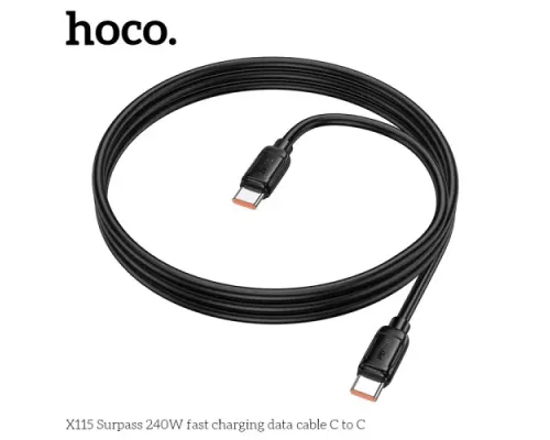 PD Кабель HOCO X115 Surpass 240W fast charging data cable C to C 1m. Black mag-6942007652018152317