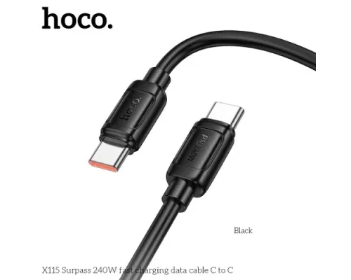 PD Кабель HOCO X115 Surpass 240W fast charging data cable C to C 1m. Black mag-6942007652018152317