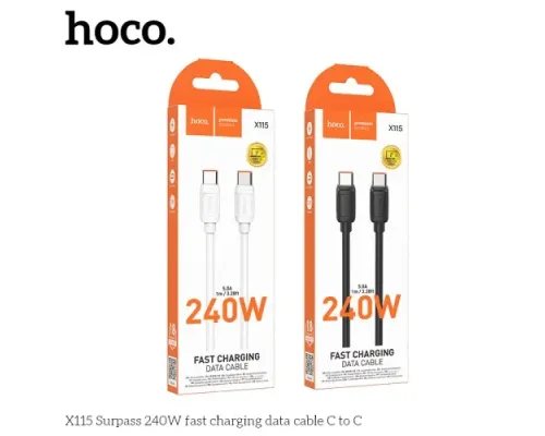 PD Кабель HOCO X115 Surpass 240W fast charging data cable C to C 1m. Black mag-6942007652018152317