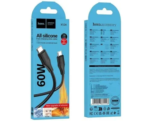 PD Кабель HOCO X124 Bien 60W silicone charging data cable C to C/1m black mag-6942007664448153977