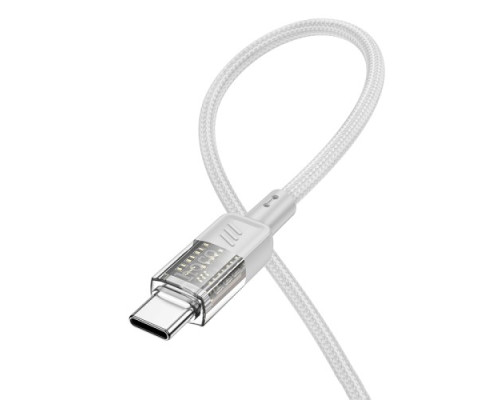 PD Кабель HOCO U129 Spirit 60W transparent charging data cable Type-C to Type-C 1,2m. Gray mag-69420076124871760