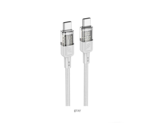 PD Кабель HOCO U129 Spirit 60W transparent charging data cable Type-C to Type-C 1,2m. Gray mag-69420076124871760