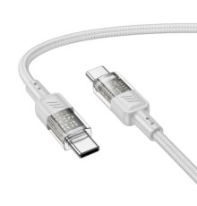 PD Кабель HOCO U129 Spirit 60W transparent charging data cable Type-C to Type-C 1,2m. Gray mag-69420076124871760