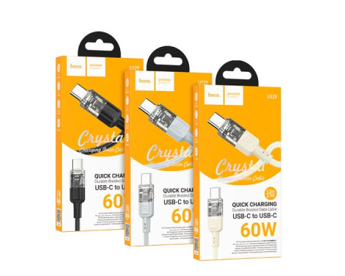 PD Кабель HOCO U129 Spirit 60W transparent charging data cable Type-C to Type-C 1,2m. Gray mag-69420076124871760