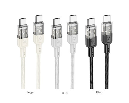 PD Кабель HOCO U129 Spirit 60W transparent charging data cable Type-C to Type-C 1,2m. Gray mag-69420076124871760