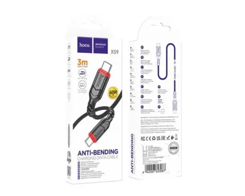 PD Кабель HOCO X59 Victory Type-C - to - Type-C 60W/3A/3m. black mag-6942007623087144020