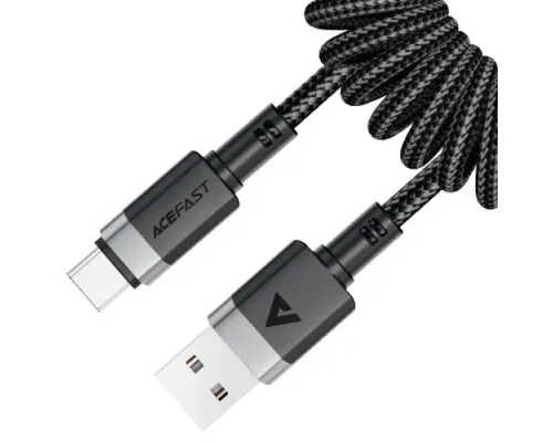 USB Кабель ACEFAST C14-04 USB to Type-C spring charging data cable 3A 1,2m Black mag-6974316283713153284