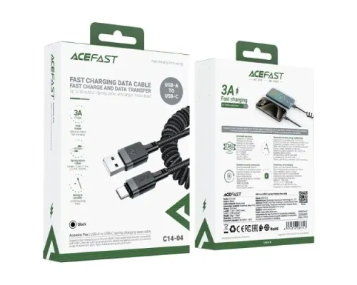 USB Кабель ACEFAST C14-04 USB to Type-C spring charging data cable 3A 1,2m Black mag-6974316283713153284