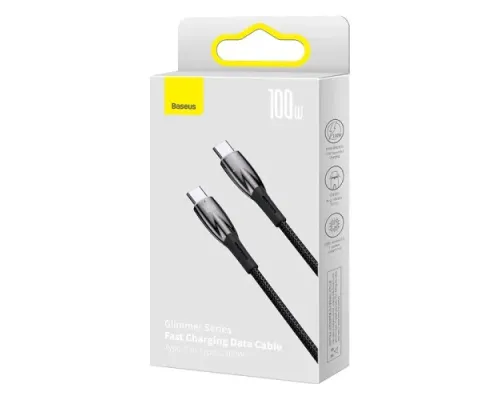 PD кабель Baseus Glimmer Series Fast Charging Data Cable Type-C to Type-C 100W 1m Black CADH000701 mag-6932172618025145683