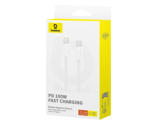 PD кабель Baseus Superior Series2 Fast Charging Cable Type-C to Type-C 100W 1m White P10365200211-03 mag-6932172649197128955