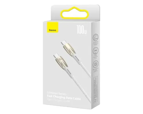 PD кабель Baseus Glimmer Series Fast Charging Data Cable Type-C to Type-C 100W 1m White CADH000702 mag-6932172618049147467