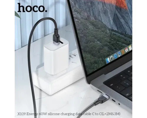 PD Кабель HOCO X109 Energy 60W silicone charging data cable Type-C to Type-C 60W/3m Black mag-6942007636377144196