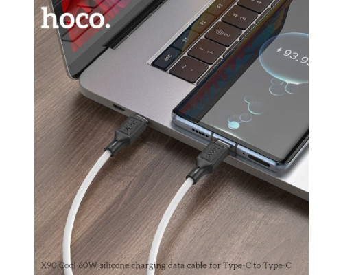PD Кабель HOCO X90 Cool silicone charging data cable PD-to-Type-C 3A/PD60W/1m. White mag-6931474788474139103