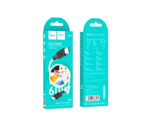 PD Кабель HOCO X90 Cool silicone charging data cable PD-to-Type-C 3A/PD60W/1m. White mag-6931474788474139103