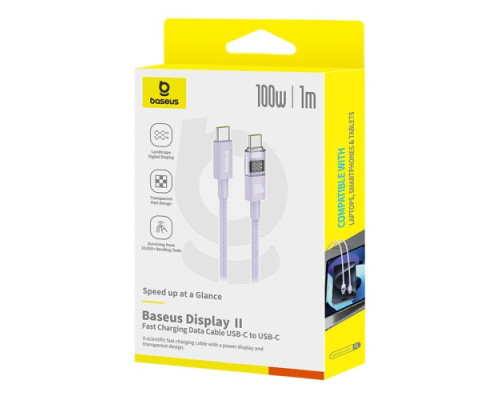 PD кабель Baseus Display 2 Fast Charging Type-C to Type-C 100W 1m Purple P10382702511-00 mag-6932172682408135365